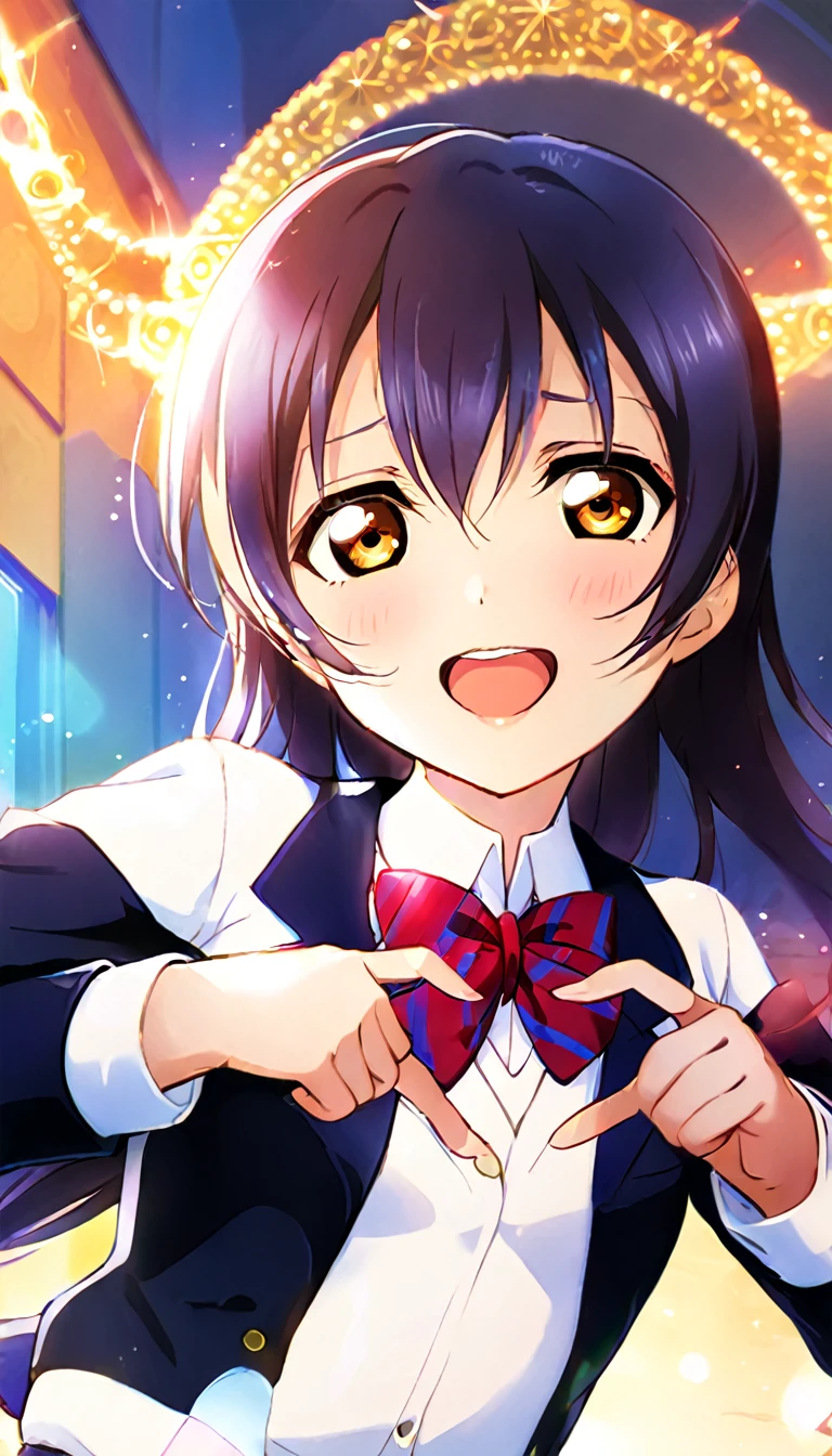 1girl, umi_sonoda, upper body, otonokizaka ,id_umi_sonoda,making her heart-shaped hands