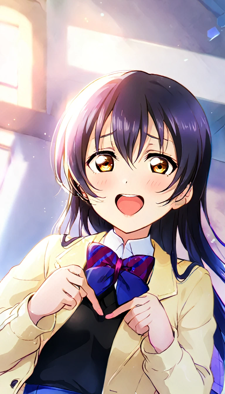 1girl, umi_sonoda, upper body, otonokizaka ,id_umi_sonoda,making her heart-shaped hands