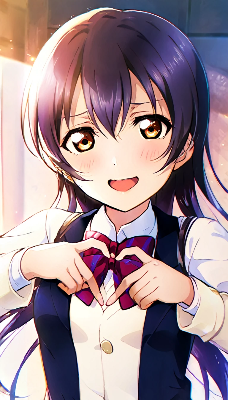 1girl, umi_sonoda, upper body, otonokizaka ,id_umi_sonoda,making her heart-shaped hands