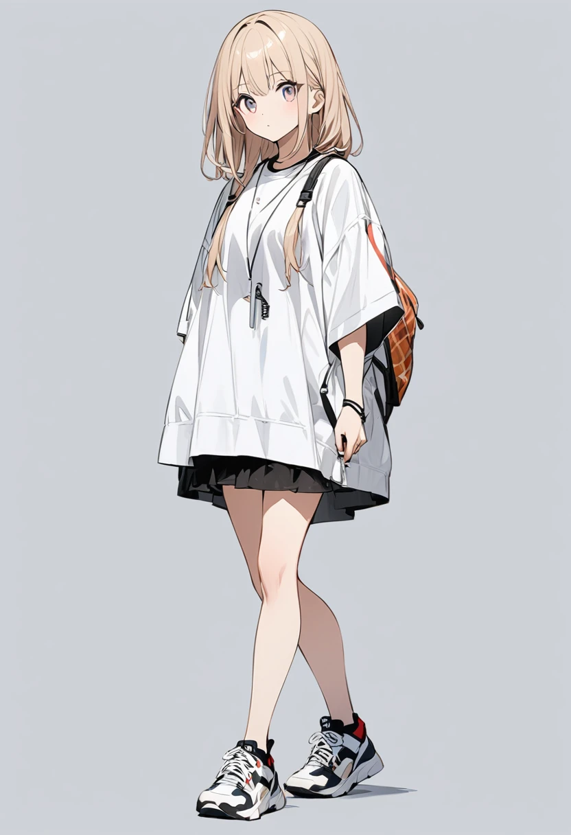 （masterpiece、Highest quality：1.2、8K）、central、whole body、1 girl、Casual Fashion、Simple Sneakers、Simple Background、Pure white background #fff fff、Open your eyes、Delicate eyes、20 year old adult