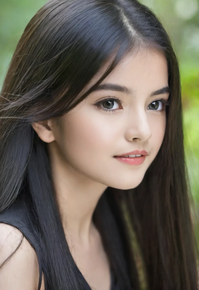 Best quality, young girl, black long hair,