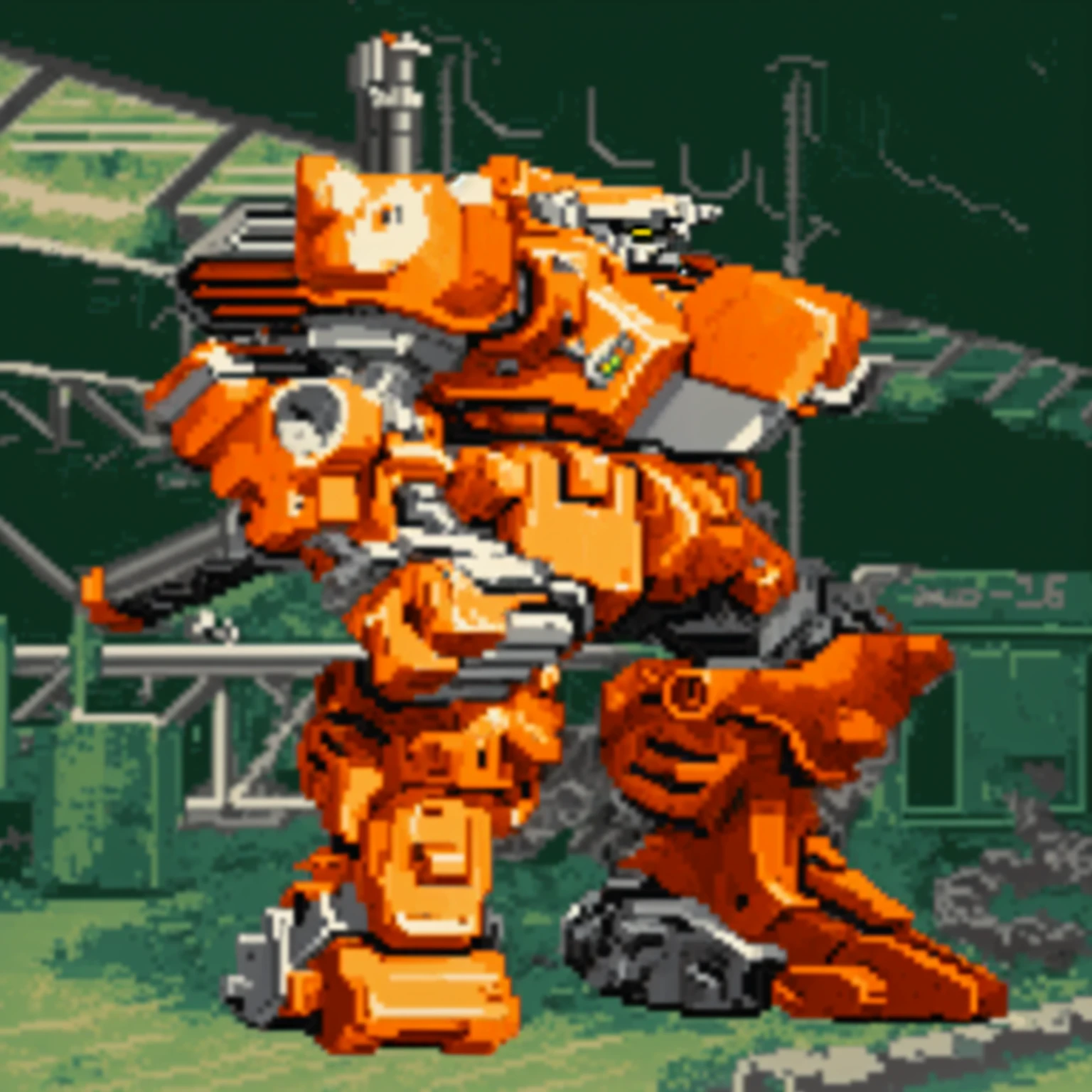 a close up of a pixel style video game with a robot, konami mecha, mech warrior, armored core style mecha, mech, battlemech, mecha warrior, metal gear mech, gear mecha, big mecha, giant mech, mecha, mech suit, an anime large mecha robot, battletech style, comic book style battlemech