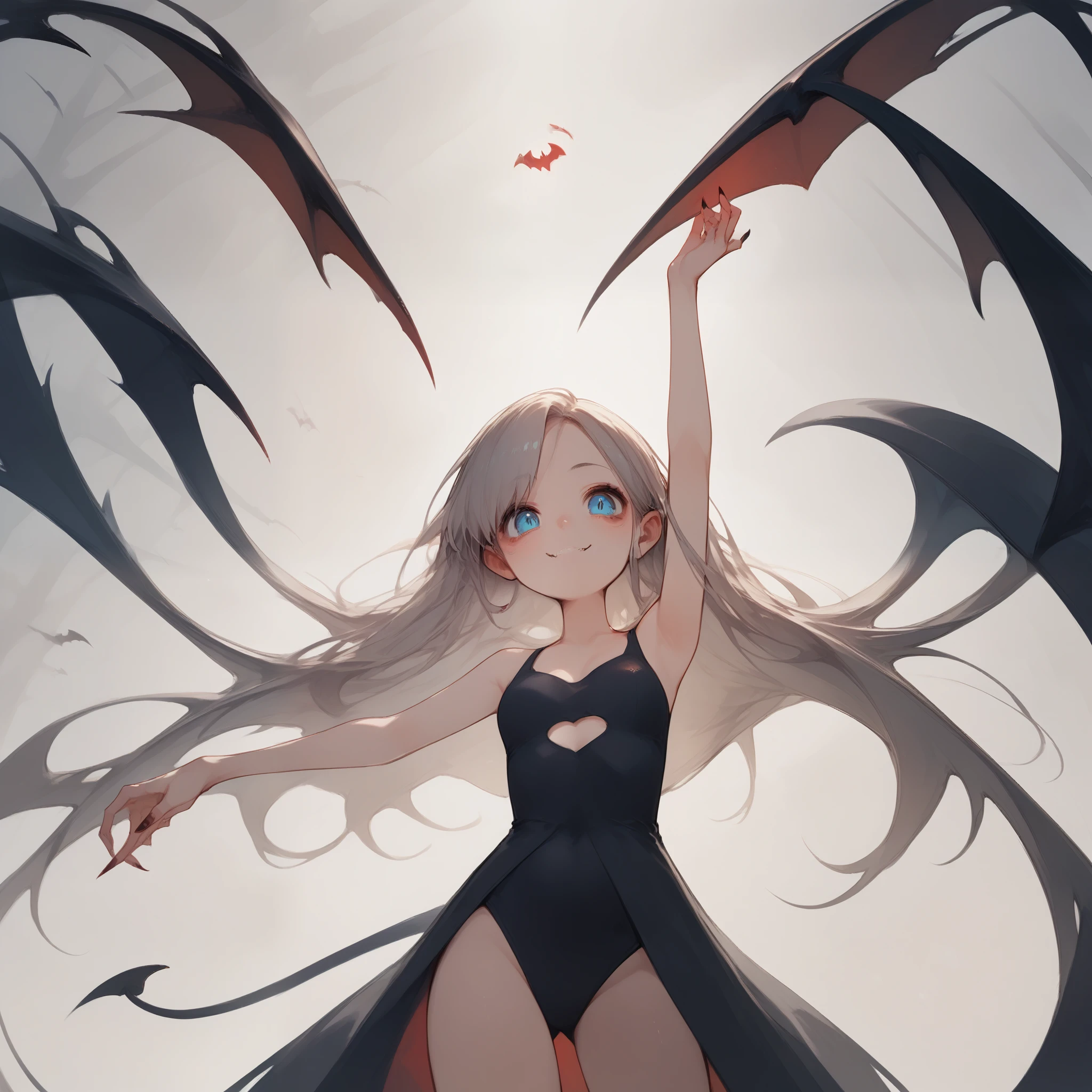 hzk,score_9, score_8_up, score_7_up, score_6_up, score_5_up, score_4_up,solo,1girl,(devil:1.6),cute,(dancing:1.4),evil smile,long nail,blue eyes,(looking down herself:1.3),cute swimsuit, BREAK ,at seashore