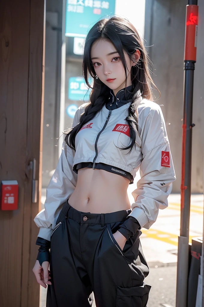 (RAW photos, best quality),(Practical, photo-Practical:1.3)穿着未来派西装在城市前摆姿势的动漫girl, cute girl, 賽博龐克動漫girl mech, 賽博龐克動漫girl, female 賽博龐克動漫girl, 美丽的girl, 机甲网络装甲的girl, Digital Cyberpunk Anime Art, girl, 赛博朋克美丽的girl, - girl, Perfect anime woman, Digital Cyberpunk - Animation Art, Anime Cyberpunk Art,Navel,Textured Skin