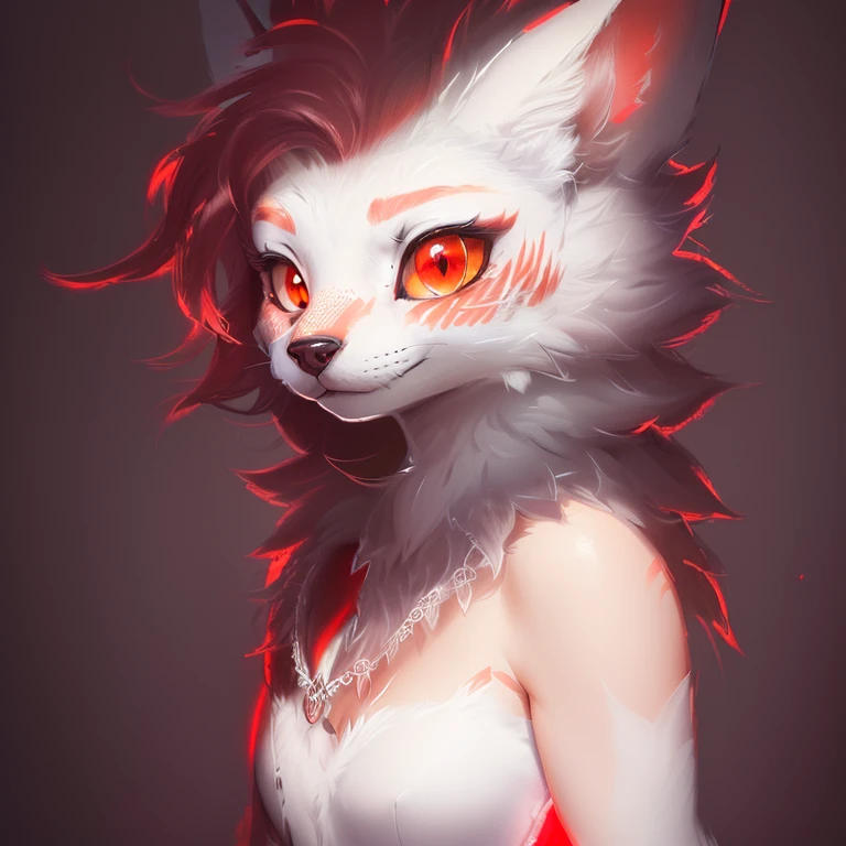 drawing of a cat with a red eye and a white dress, professional furry drawing, anthro portrait, anthro wolf face, furry character portrait, detailed fanart, portrait of an anthro fox, detailed intricate fur, fursona furry art commission, anthro art, furry character, cool shading, very very beautiful furry art, pov furry art, with glowing red eyes