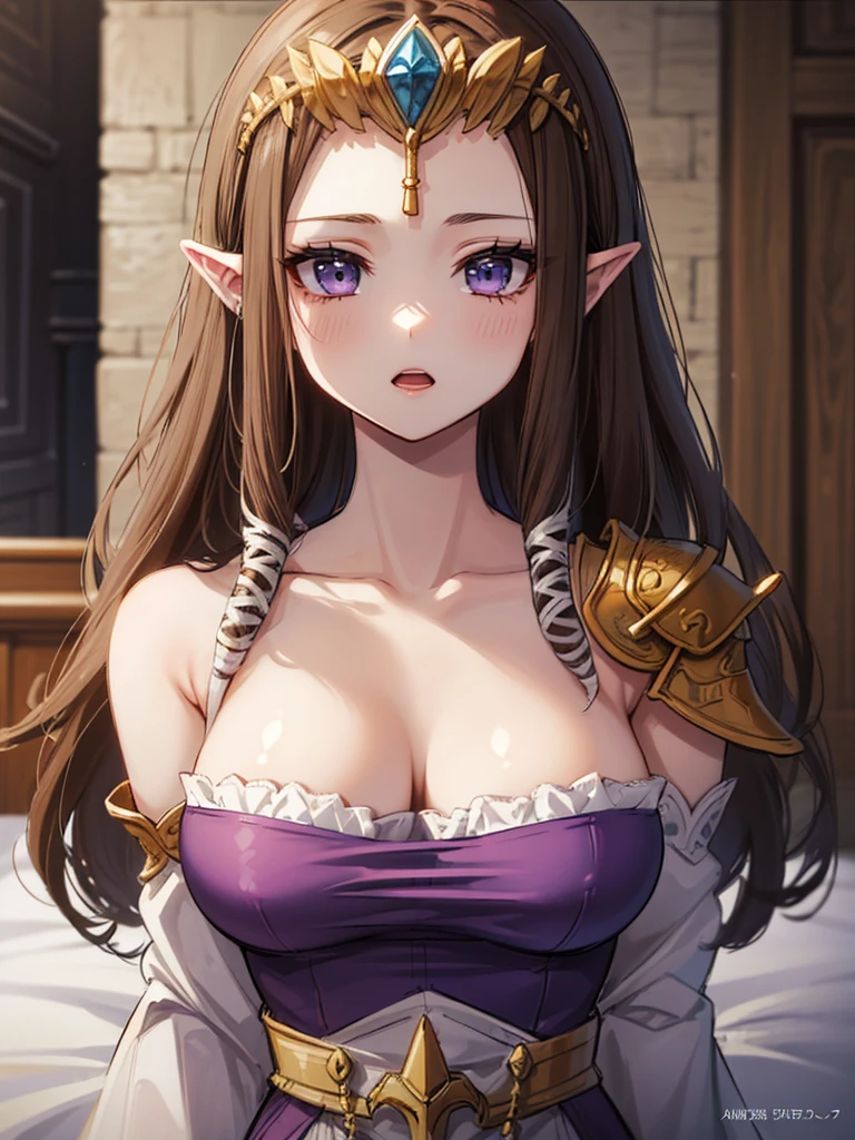 ((Very detailed and 美)),((((close up of face)))),((((Exposed breasts)))),()),((Exposed shoulders)),((()))),(Expressionless)),,((alone))Anime art style,masterpiece,(Highest quality), (Very detailedな),(とても繊細でbeautiful),(alone),(Detailed face ),(((Open both eyes))),(((((Mature Woman,Queen))))),((とてもbeautiful肖像画)),((crinoline)),,((Straight Long Hair),((Open both eyes)),((Open your mouth)),(((Purple blouse))),(()),((Dark brown hair)),,Princess Zelda, ((Highest quality)), (Very detailed), ,(((constrained))),beauty,beautiful,Princess Zelda, Ticker,)),
((At the bed))Nintendo, The Legend of Zelda
