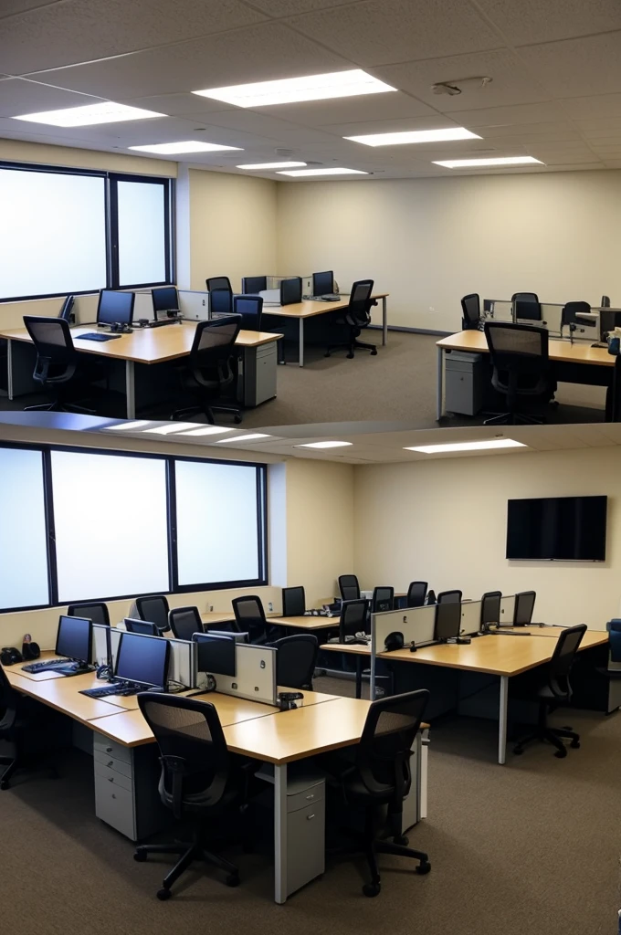 The photo was taken of an office room from the door. Inside were a few people busy working on computers and no one paid attention to me., The computer screen has excel