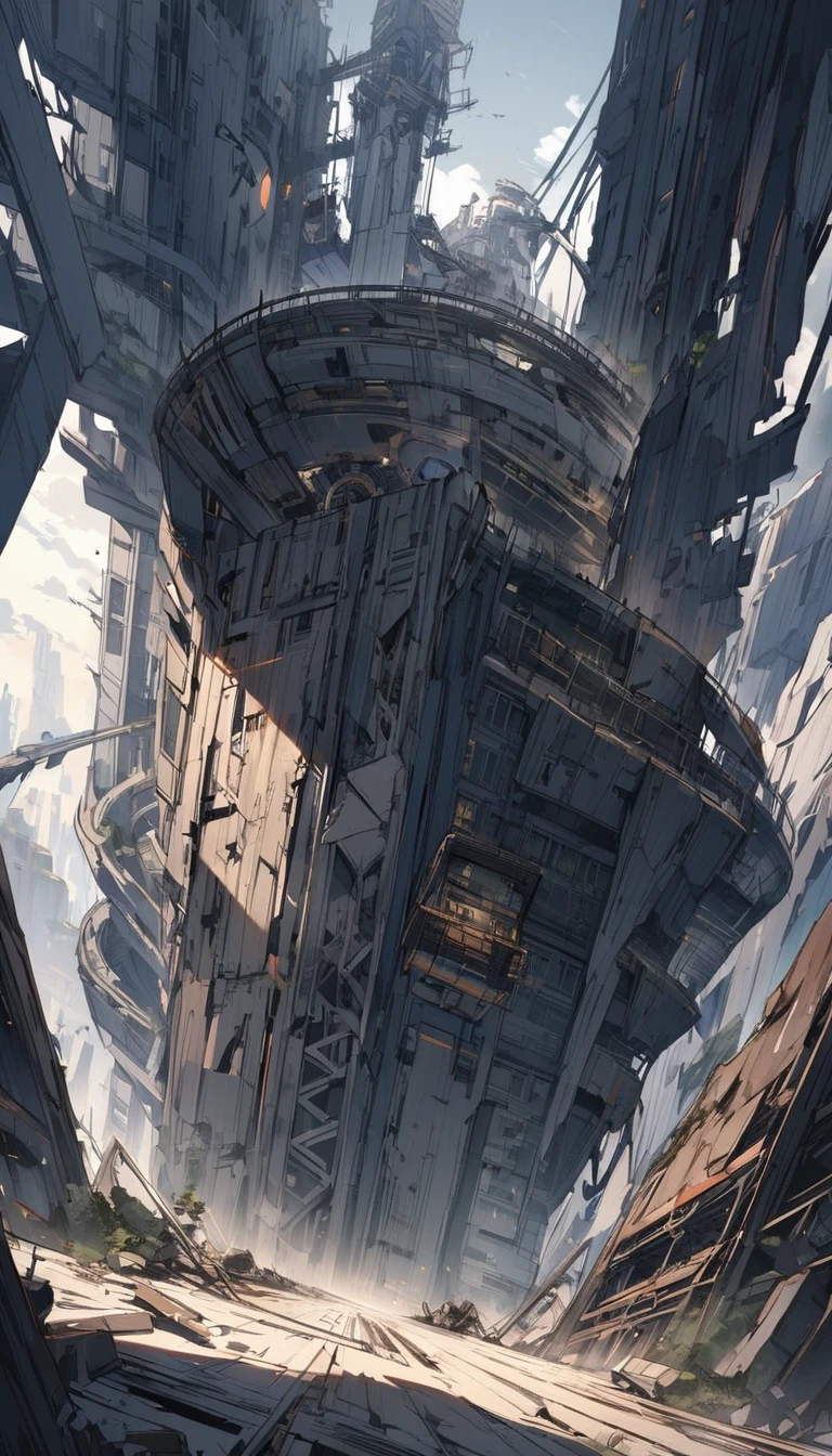 A dilapidated orbital elevator 1000 years after the extinction of humanity
