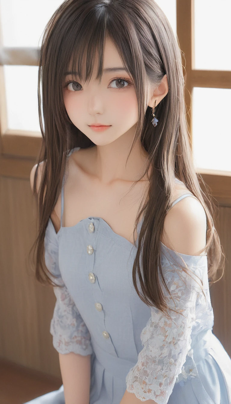 (masterpiece, Highest quality:1.2), One girl, alone,bony body、15 years old、Side lock hair