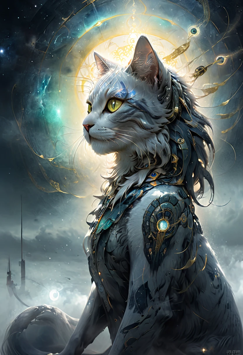 galactic cat with a lot of hair on it's head, third eye, staring at something in the distance, intricate details, electric, fantasy art, Anato Finnstark, emulsion painting, highly detailed, misty
rutkowski, hdr, hyperdetailed, rim light, faded, dim