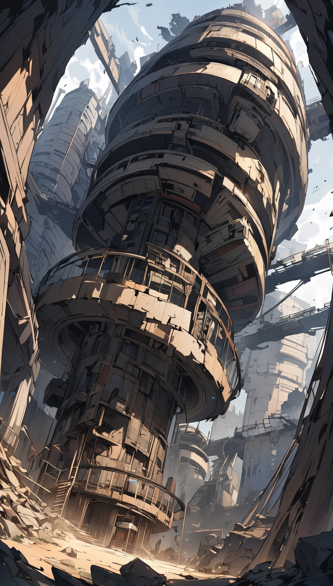 A dilapidated orbital elevator 1000 years after the extinction of humanity