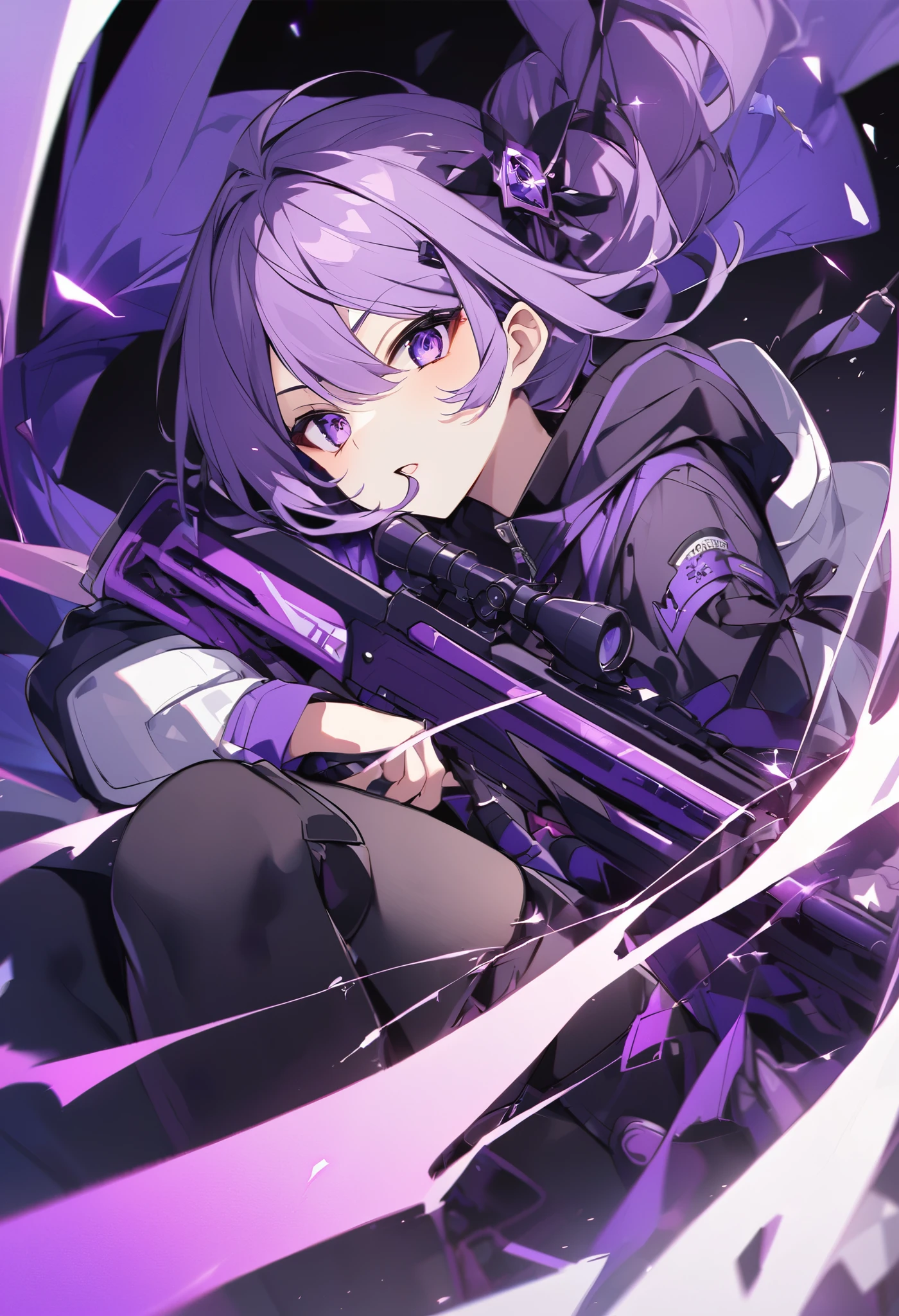 Keito。Purple Eyes。Purple Hair。Purple sniper rifle。