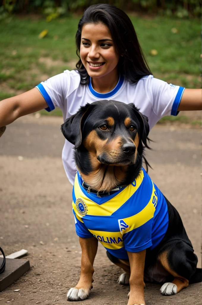 Put the colombian tshirt to this dog