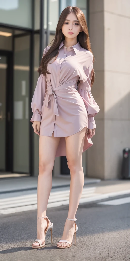 mix4, 20d, solo, long_hair, shirt, dress, high_heels, full_body, look_at_viewer, (8k, RAW photo, best quality, mastery:1.2), (realistic, photo-realistic:1.37), professional lighting, photon mapping, light energy transfer, physically based rendering,