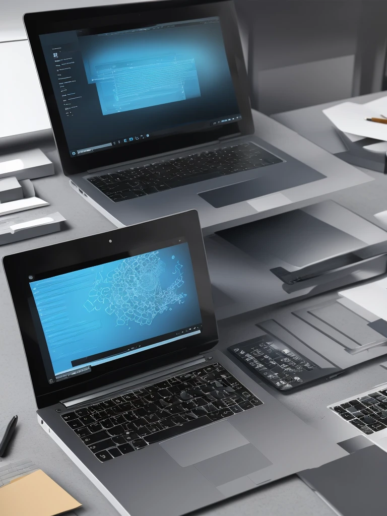 ((background through, An illustration)), 1Laptops, Viewed from an angle, Gray body, Black screen