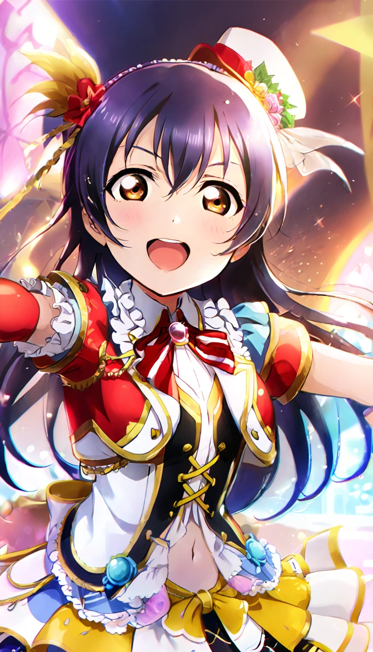 1girl, Umi Sonoda, upper body, idol costume, smile, id_umi_sonoda,Pointing at the viewer