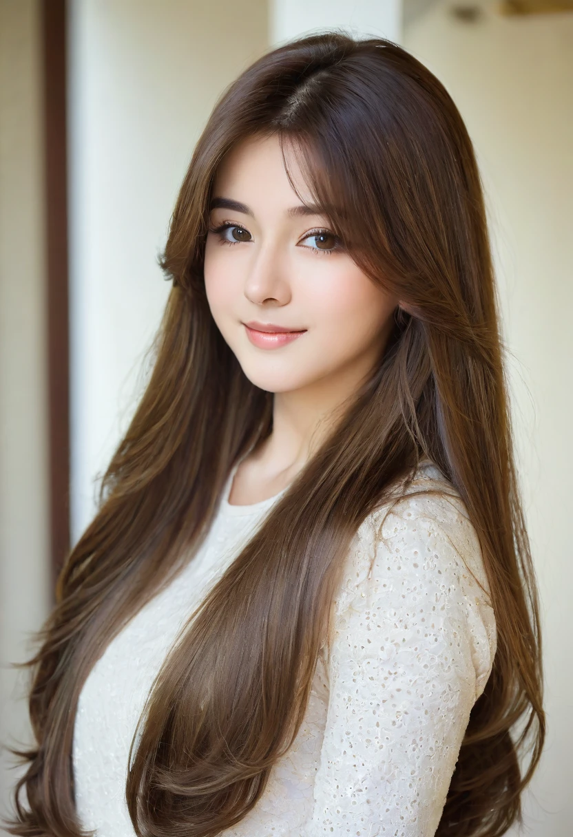 Best quality, girl, brown long hair,