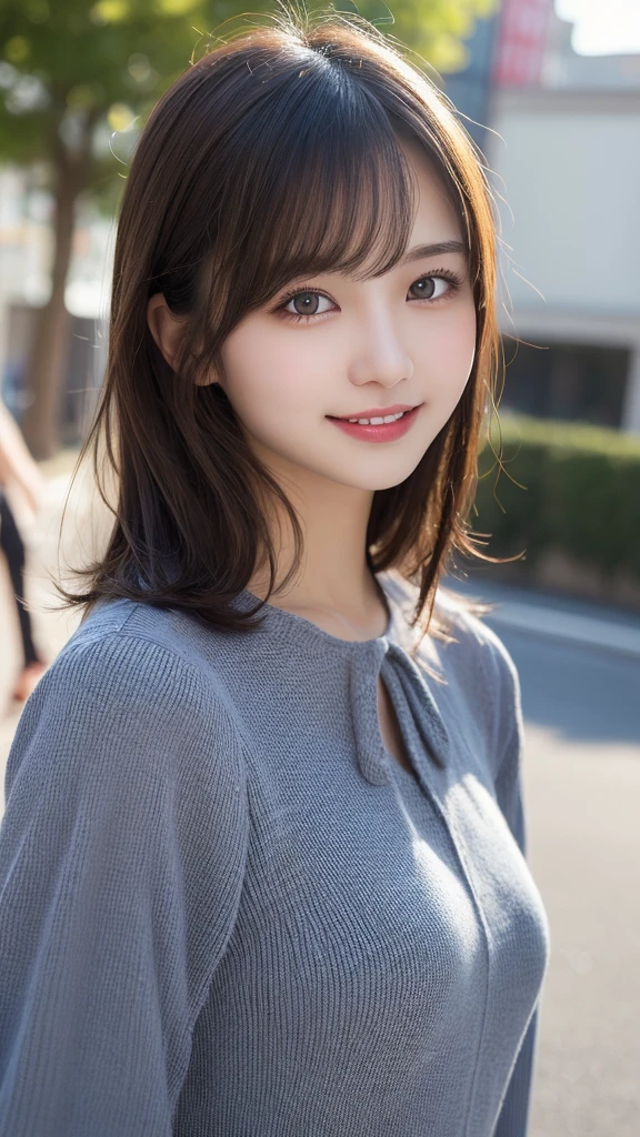 hight resolution, top-quality, Perfect dynamic composition, Beautiful detailed eyes, off shoulders、Radiant hair、Medium Hair, Natural Color Lip, college aged、Harajuku、A slight smil、onepiece