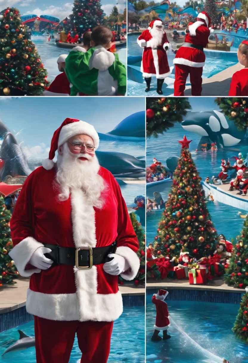 ai youtube Anlong flim meme taking pictures of santa and that santa is at seaworld a theme park she is walking and seeing the having chirstmas break