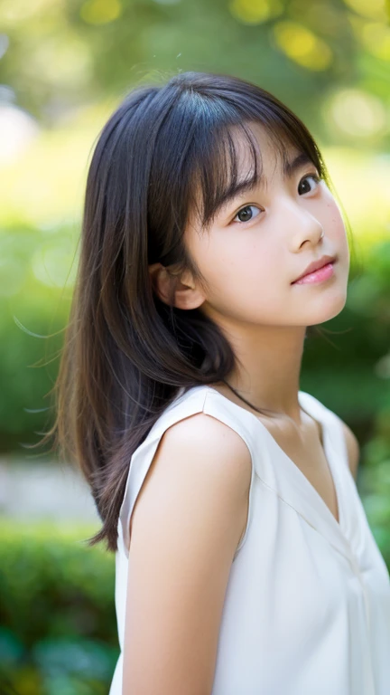 Lens: 135mm f1.8, (highest image quality), (beautiful Japanese girl), (moist lips), slender eyes, double eyelids, delicate collarbone, flat chest, short cut, (Let's look at it again), (close:1.4), Embarrassment, faint smile, (spotted sunlight: 1.2), profile lighting, (school uniform, half-naked), (tanned skin: 0.2), full body photo, full body focus, front angle
