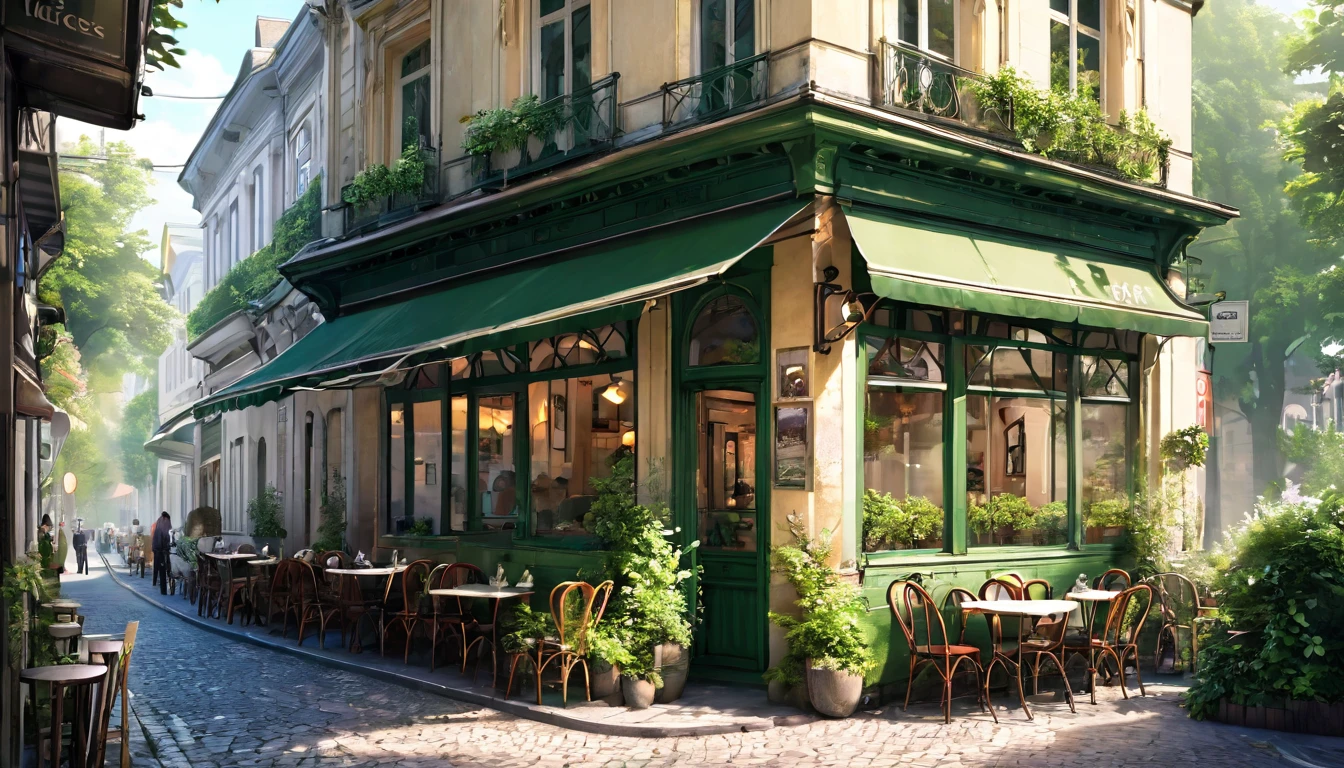 Beautiful old cafe on a street corner  . The cafe is filled with nature lovers.. 