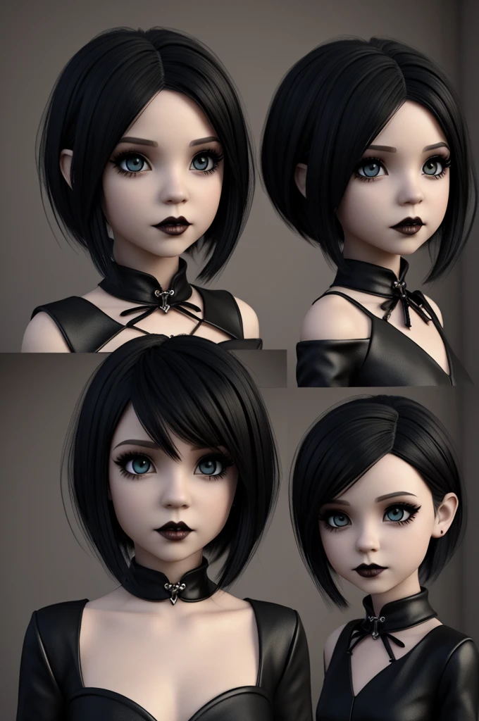Style:3D, little vampire girl short hair and gothic cartoon style