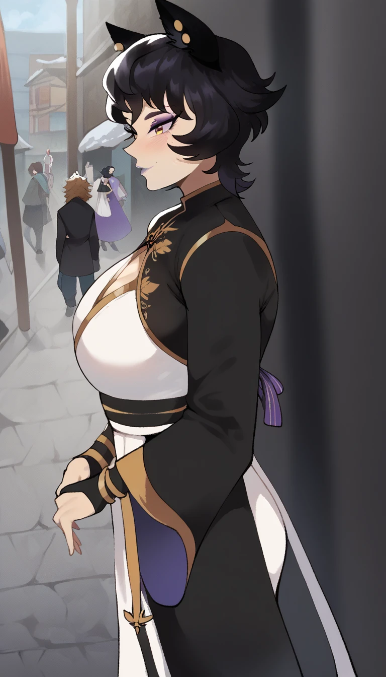 score_9, score_8_up, score_7_up,
mature female,
kali belladonna, large breast,
snowy street,
nyong_nyong,
from above, from side
standing with arms crossed,
cold