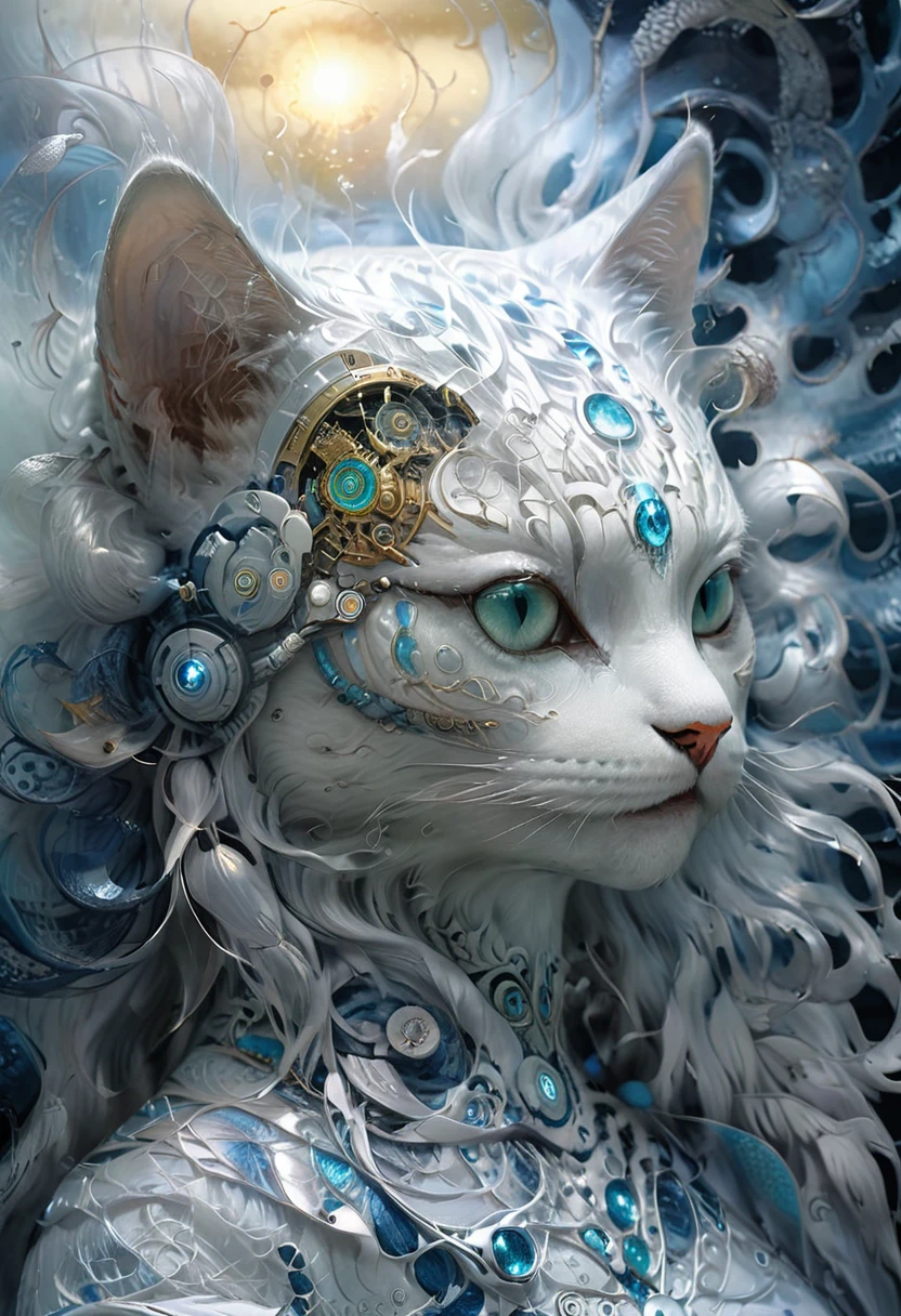 galactic cat with a lot of hair on it's head, third eye, staring at something in the distance, intricate details,  electric, fantasy art, Anato Finnstark, emulsion painting, highly detailed, misty
rutkowski, hdr, hyperdetailed, rim light, faded, dim