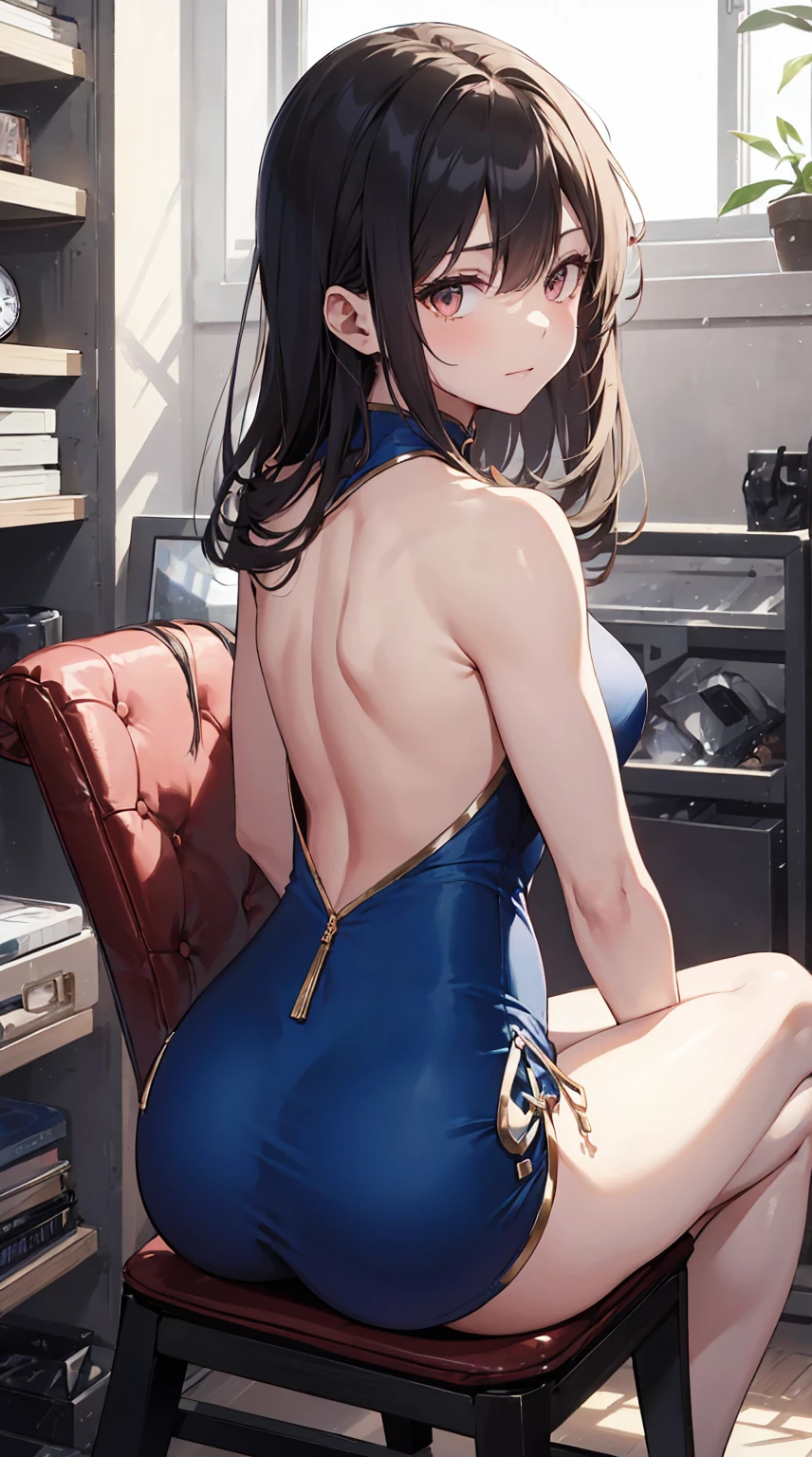 This illustration depicts a cute girl with well-toned beautiful muscles who is fighting. She is an organized person and has a twinkle in her eye. The place is like a back alley. However, the most noteworthy thing is the "last mysterious high-energy body" she emits. This energy body released from her body has the power to obliterate the garbage in the store. The pale light reaches every corner of the room. She is sitting on a plush chair and wearing a long cheongsam outfit with a slit. I'm obsessed with fighting.