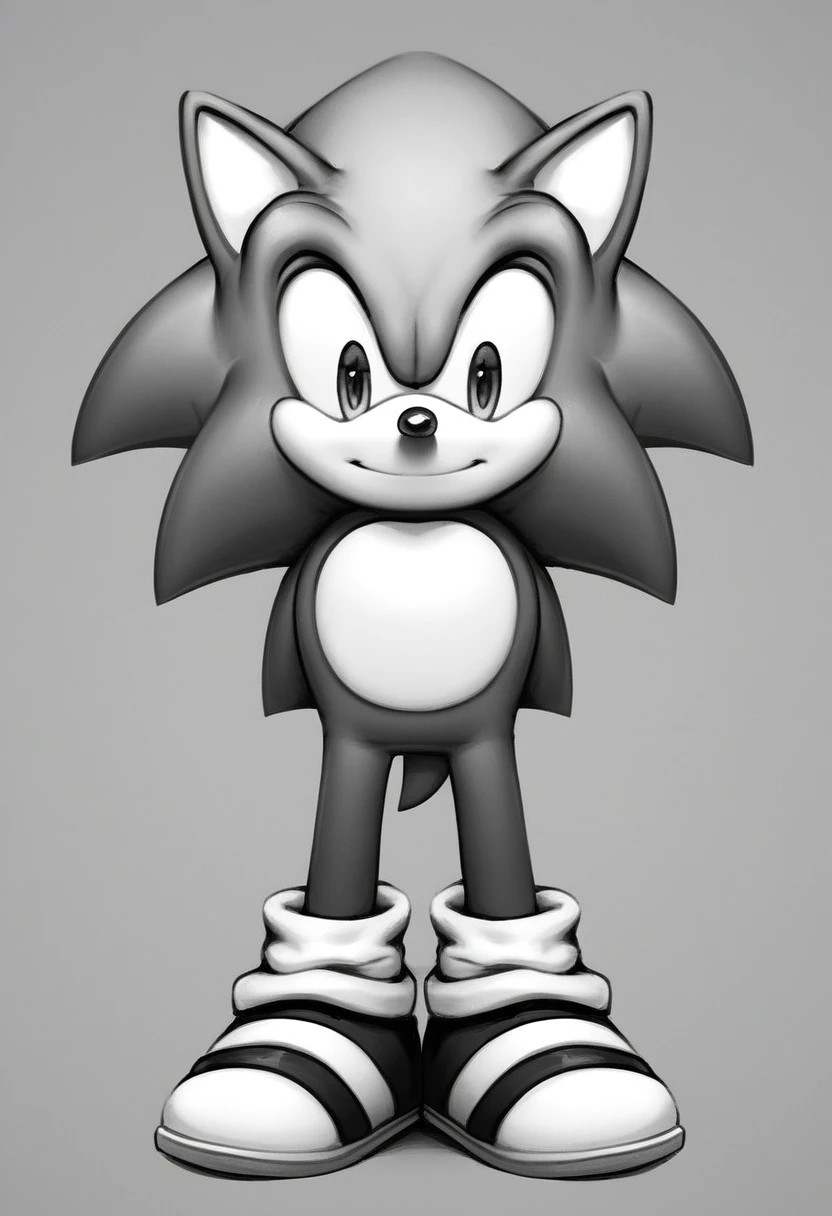 boundless, solo, looking at viewer, simple background, gloves, 1boy, animal ears, standing, monochrome, full body, greyscale, male focus, shoes, socks, furry male, no face, hole on head, sonic the hedgehog, X on Chest, straight-on