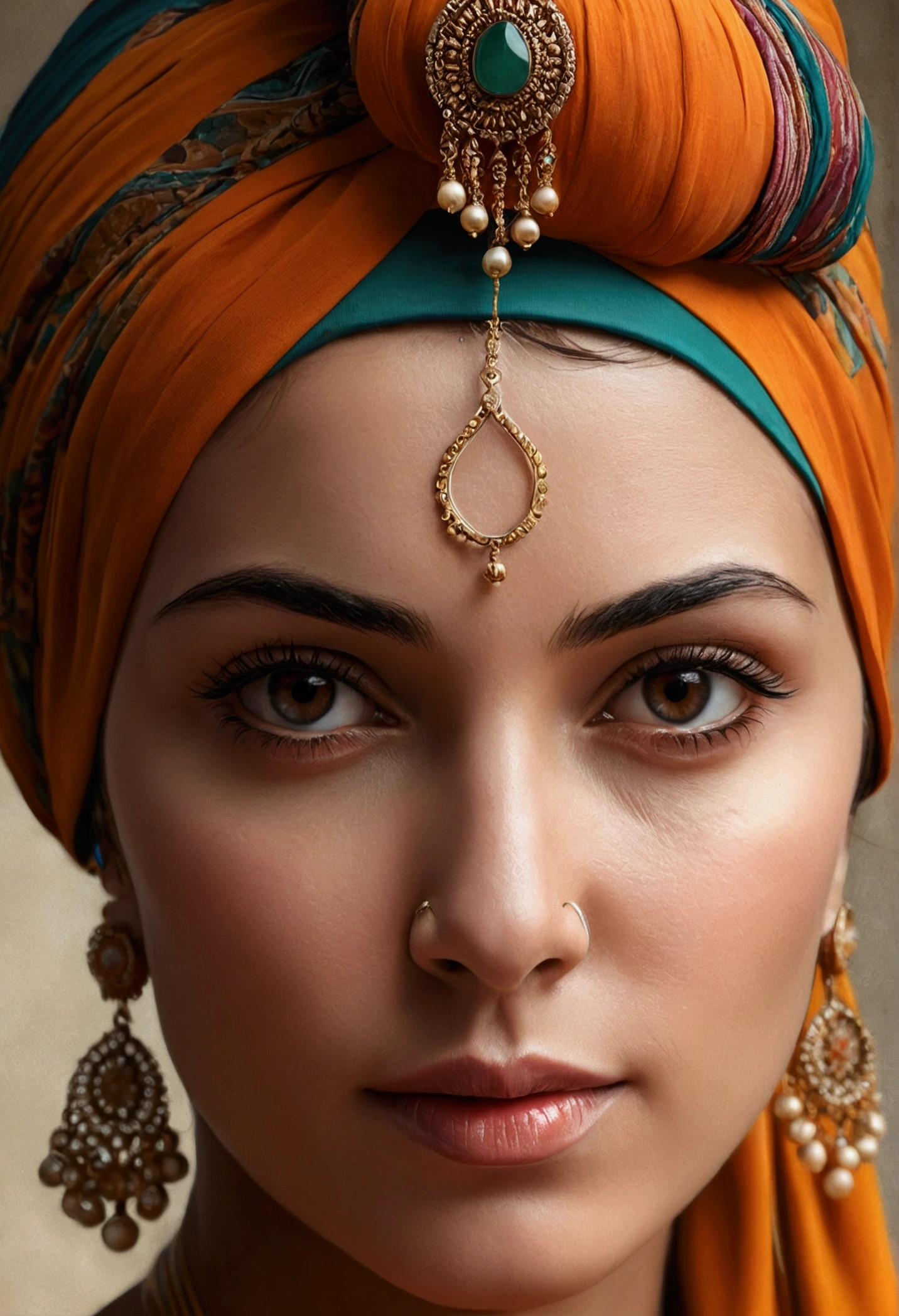 A closeup of a woman with a turban on her head, very nice portrait, ultra realistic digital painting, digital art ultrarrealista, digital art ultra realista, digital art ultrarrealista, beautiful portrait image, 8k artistic portrait photography, Stunning portrait, beautiful portrait, Soft portrait shot 8K, gorgeous face portrait, beautiful portrait photo, digital art altamente realista, Magnificent portrait 2 A close-up of a woman with a turban on her head, A photorealistic painting by Irakli Nadar, cgsociety contest winner, digital art, very nice portrait, ultra realistic digital painting, digital art ultrarrealista, digital art ultra realista, digital art ultrarrealista, beautiful portrait image, 8k artistic portrait photography, Stunning portrait, beautiful portrait