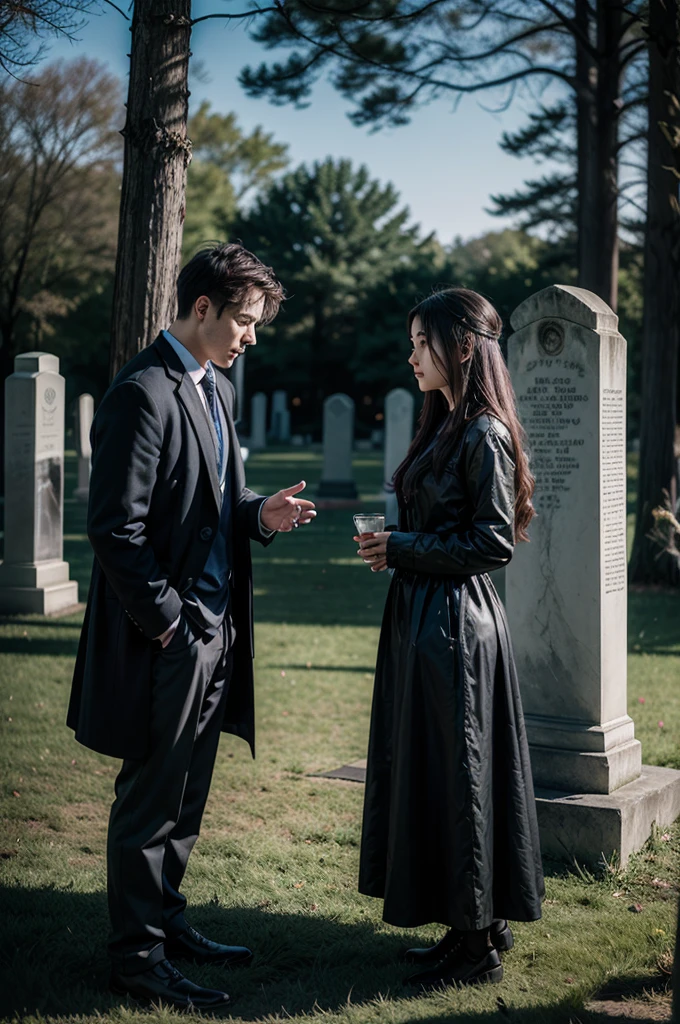 Two souls a man and woman meet In a shared dream, ghost in old cemetery