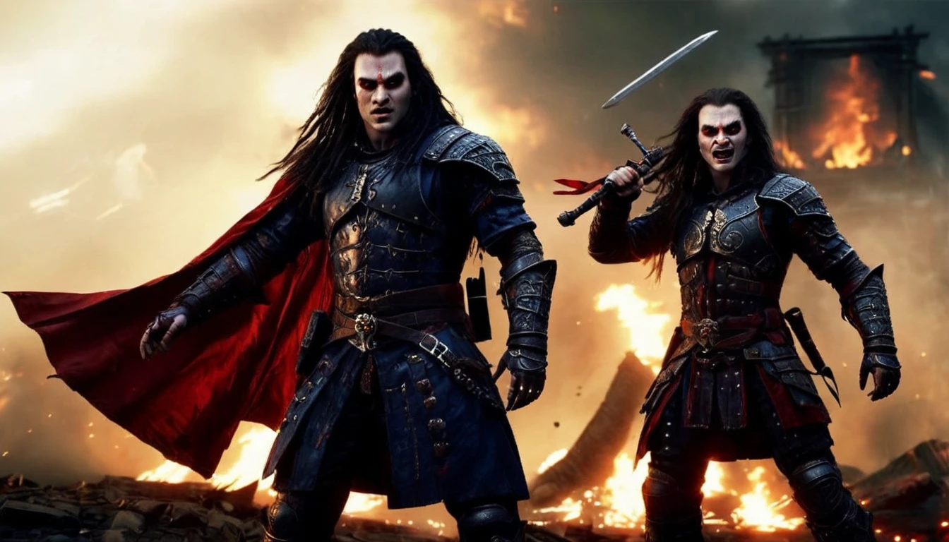 Castlevania lords of the shadows hyper realistic super detailed Dynamic shot master piece scene cinématique scènes of lord Dracula leading troops army of demons to battle