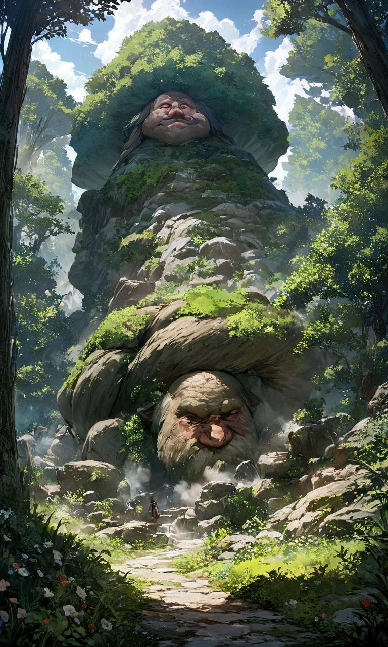  The mountain paths dotted with giant trees and oddly shaped rocks create a mysterious atmosphere where the legend of the tengu lives on, (high quality, ultra detailed, best quality, masterpiece, 4k, bokef effects, taken by750:1.0)