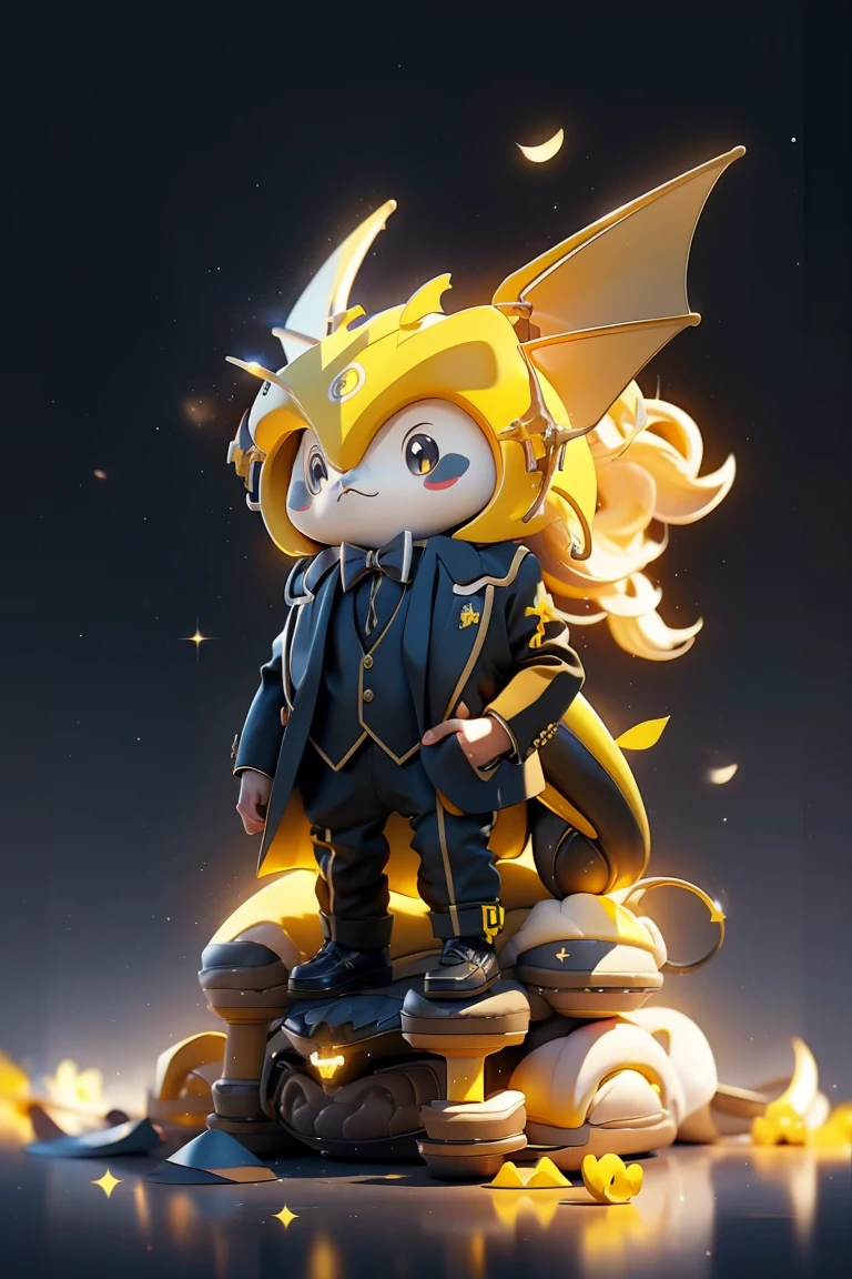 Cute Q version yellow dragon,Wearing a suit,Black tie,Ultra HD, high quality, 32k