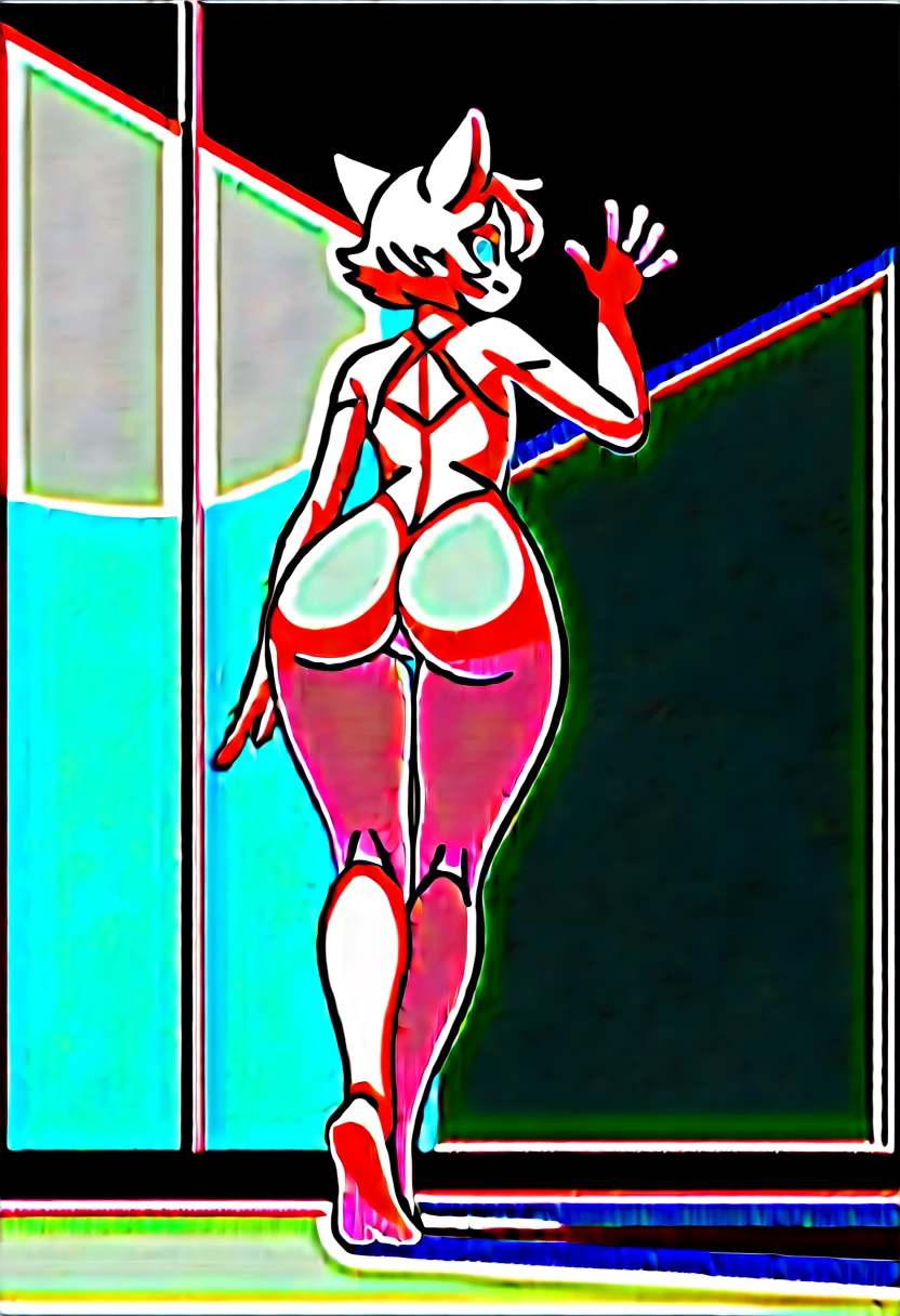 animation, Highest quality, Highest quality, High quality illustrations, masterpiece, Ultra-high resolution, Detailed Background, Back alley at night, Graffiti art on the wall, Absurd, Perfect Anatomy, performance, Good lighting, Shadows in the movies(kemono, Furry PersonifiCation), Cat, White Skin, pink rubber suit, latex, neon, neonライト, neonカラー, Bodysuits, Cyber Suit, Mech Suit, cyber punk, Stick your butt out, Focus on the butt