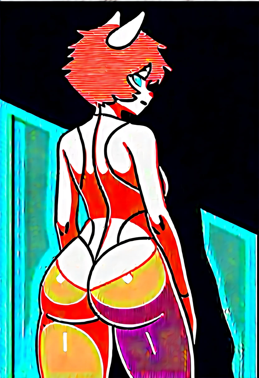 animation, Highest quality, Highest quality, High quality illustrations, masterpiece, Ultra-high resolution, Detailed Background, Back alley at night, Graffiti art on the wall, Absurd, Perfect Anatomy, performance, Good lighting, Shadows in the movies(kemono, Furry PersonifiCation), Cat, White Skin, pink rubber suit, latex, neon, neonライト, neonカラー, Bodysuits, Cyber Suit, Mech Suit, cyber punk, Stick your butt out, Focus on the butt