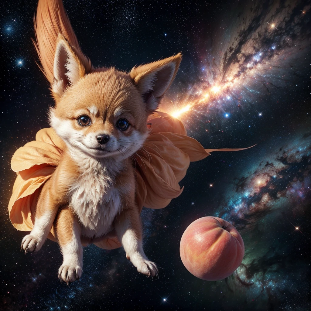 Cute little star fox, in a peach galaxy