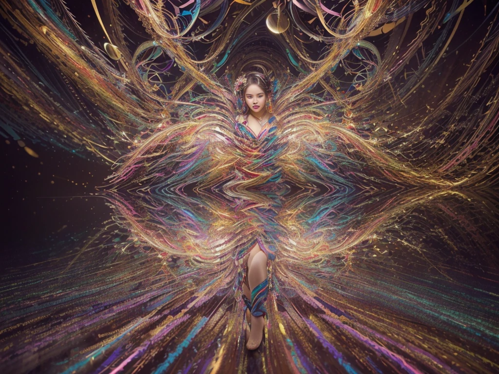 (work of art, maximum quality, best qualityer, offcial art, beautiful and aesthetic:1.2), (1 girl:1.3), extremely detaild,(Fractal Art:1.1),(colorfully:1.1),More Detailed,(tangle:1.2), (dynamic pose), (abstract background:1.5), (Japanese dress:1.2), (shining skin), (many colors:1.4), ,(aretes:1.4), sexly