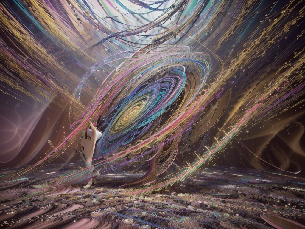 (work of art, maximum quality, best qualityer, offcial art, beautiful and aesthetic:1.2), (1 girl:1.3), extremely detaild,(Fractal Art:1.1),(colorfully:1.1),More Detailed,(tangle:1.2), (dynamic pose), (abstract background:1.5), (Japanese dress:1.2), (shining skin), (many colors:1.4), ,(aretes:1.4), sexly