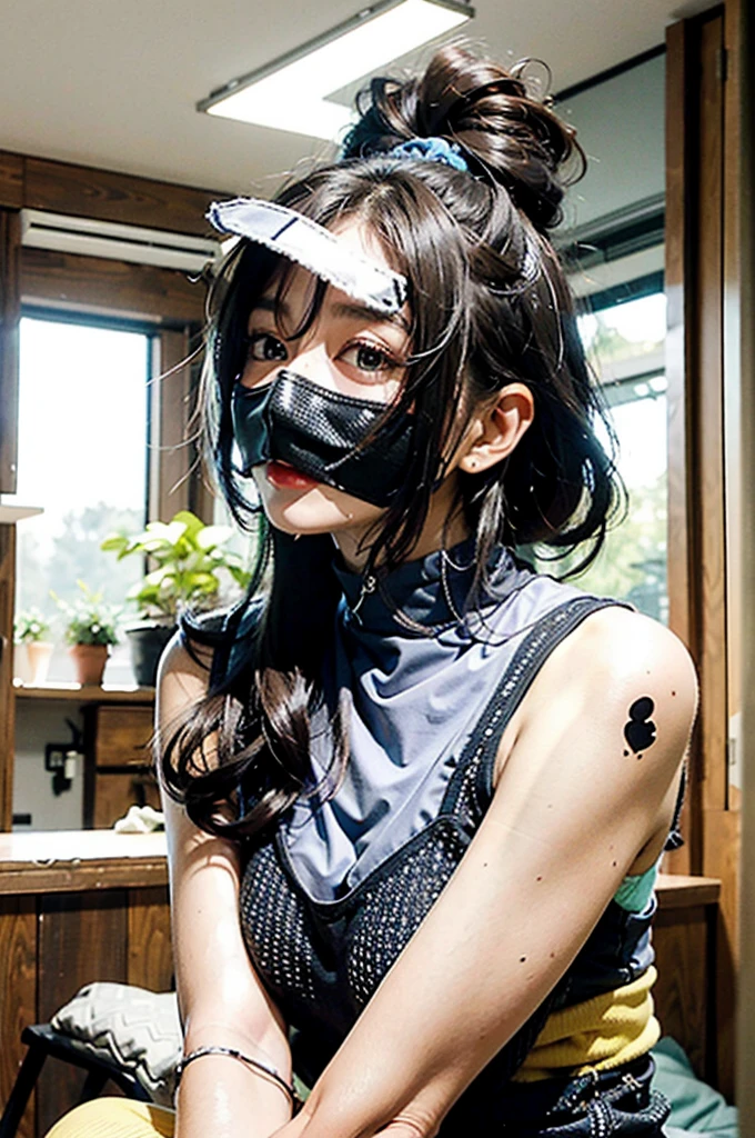 girl sitting behind makeup table, back to the camera 