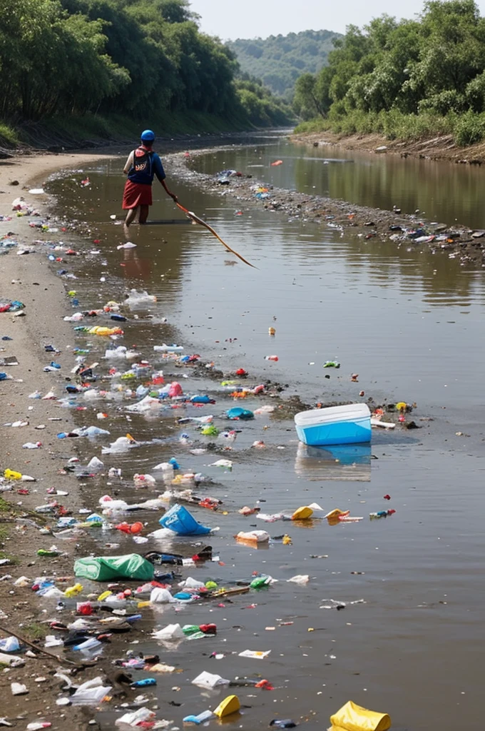 Image of people throwing garbage in rivers , and people also polluting