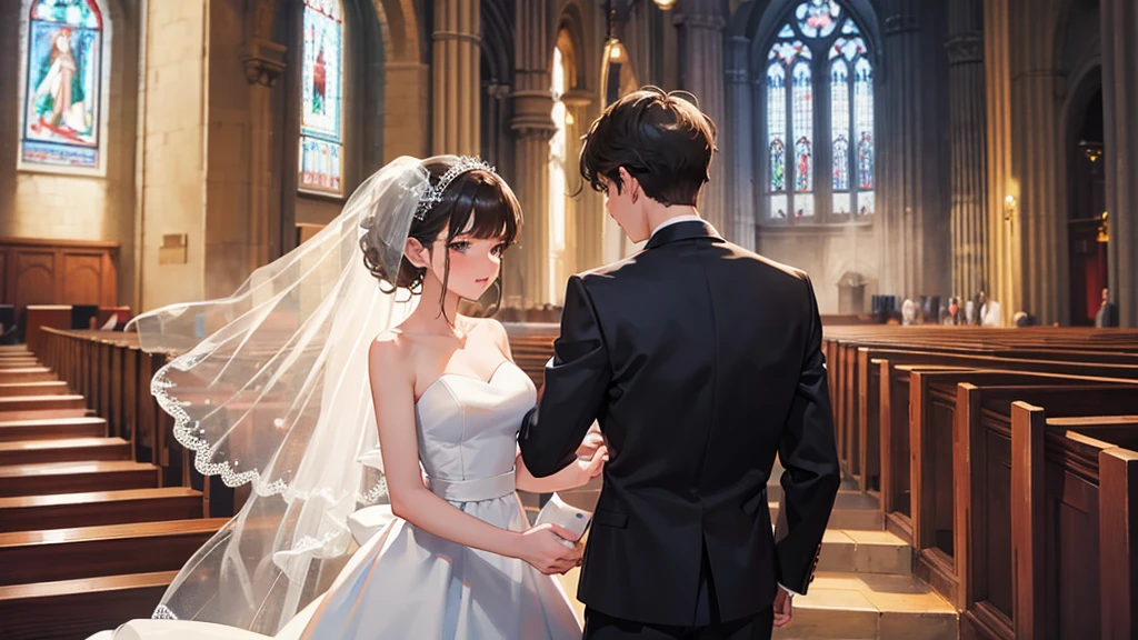 Kissing scene, man and woman, church wedding