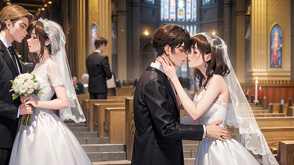 Kissing scene, man and woman, church wedding