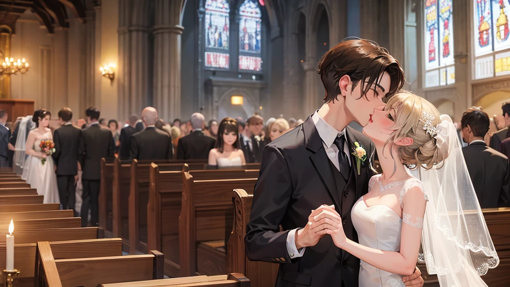 Kissing scene, man and woman, church wedding