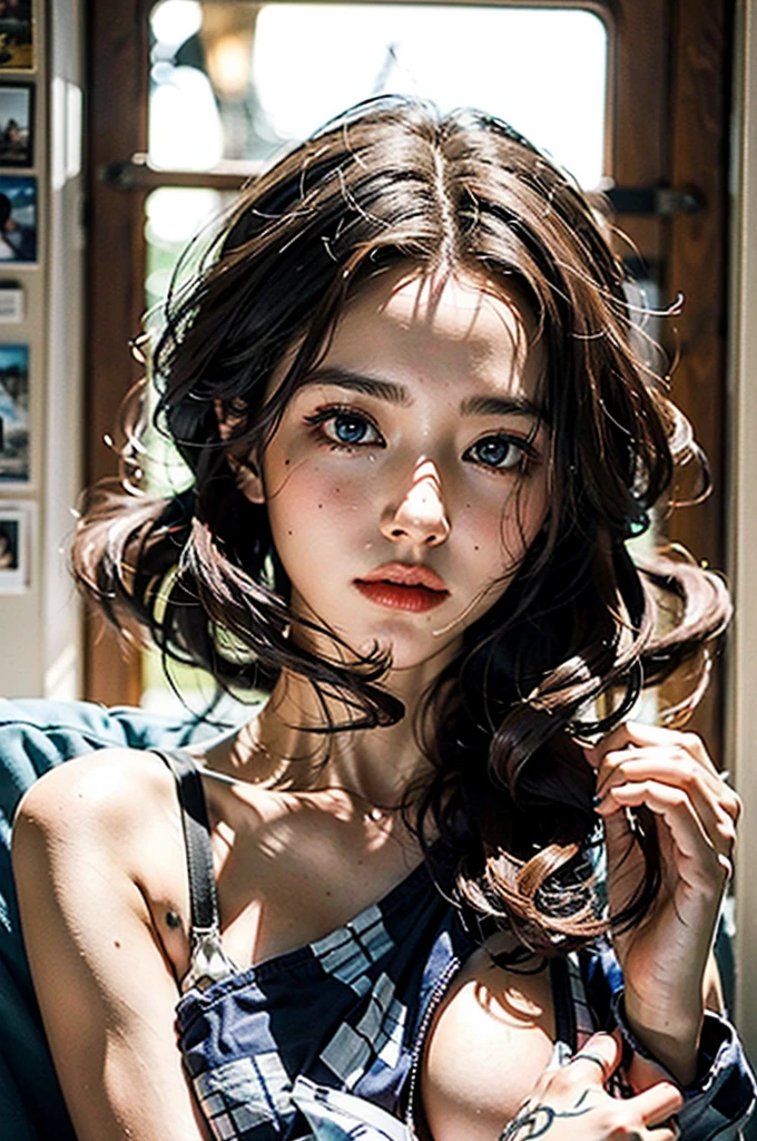 (in 8k, Photo brute, best quality, ​masterpiece:1.2), fille , 20 ans, visage, a beauty, Korean Asian, caramel layered hair color, Longhaire, (wavy hair), aspect jeune, visage fin, très jolie visage, very sexy, visage de mannequin, Very attractive, refined face, sexual, regarder le spectateur, blazers, aspect professionnel, (La plus haute qualité, 16K, masterpiece: 1.3), Biologically correct human, reference, detailed faces, Detailed lips, detailed eyes, yeux scintillants, realistic students, Pupilles claires, Outside, emplacement, elegance, light on the face, lumière d'ambiance, backlight, summer, cinematic aspect, profondeurs de champ profondes, blurred background