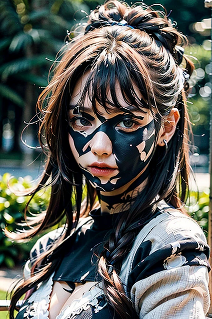 (in 8k, Photo brute, best quality, masterpiece:1.2), fille , 20 ans, visage, a beauty, Korean Asian, caramel layered hair color, Longhaire, (wavy hair), aspect jeune, visage fin, très jolie visage, very sexy, visage de mannequin, Very attractive, refined face, sexual, regarder le spectateur, blazers, aspect professionnel, (La plus haute qualité, 16K, masterpiece: 1.3), Biologically correct human, reference, detailed faces, Detailed lips, detailed eyes, yeux scintillants, realistic students, Pupilles claires, Outside, emplacement, elegance, light on the face, lumière d'ambiance, backlight, summer, cinematic aspect, profondeurs de champ profondes, blurred background
