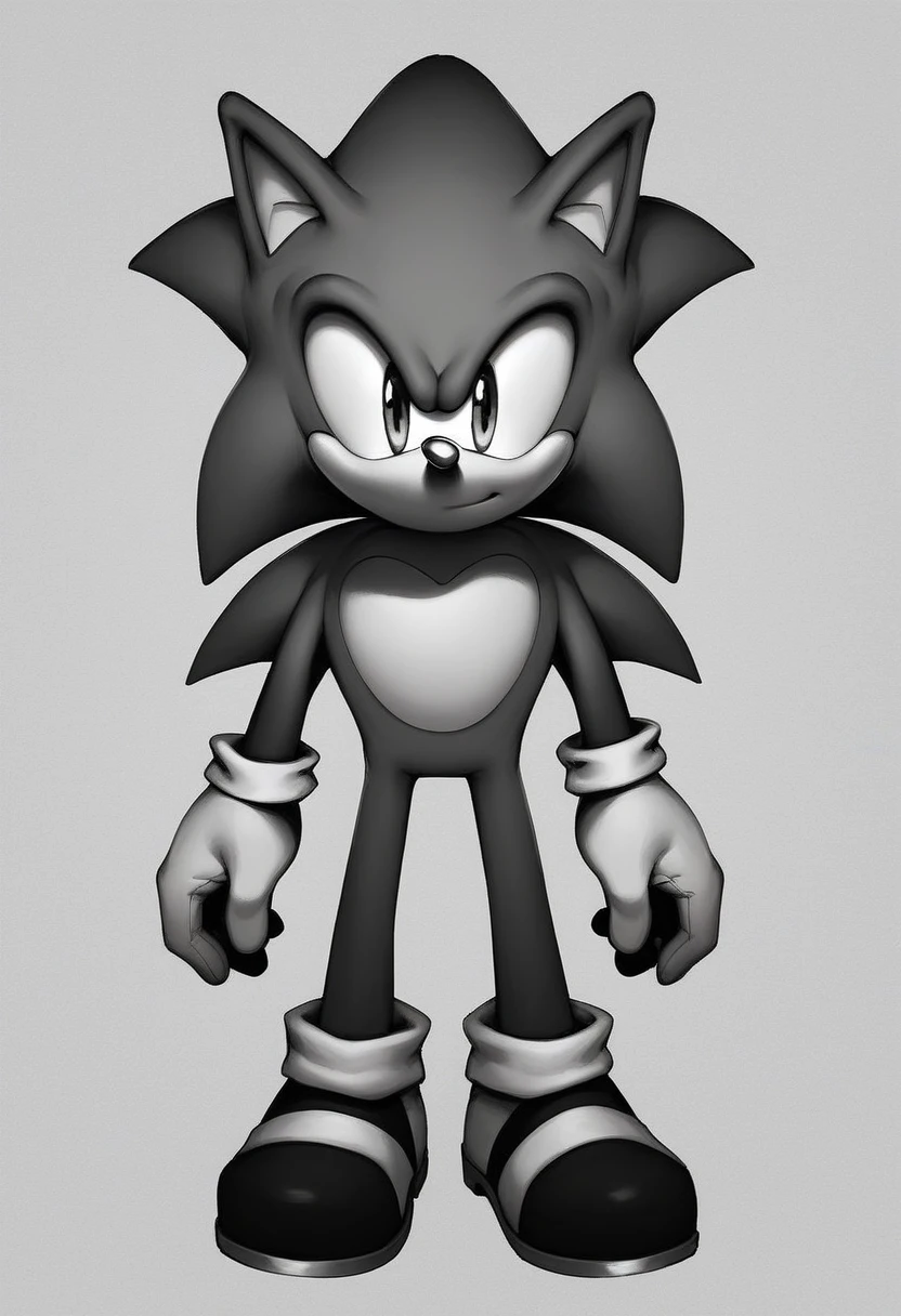 boundless, solo, looking at viewer, simple background, gloves, 1boy, animal ears, standing, monochrome, full body, greyscale, male focus, shoes, socks, furry male, no face, hole on head, sonic the hedgehog, X on Chest, straight-on, circle on face