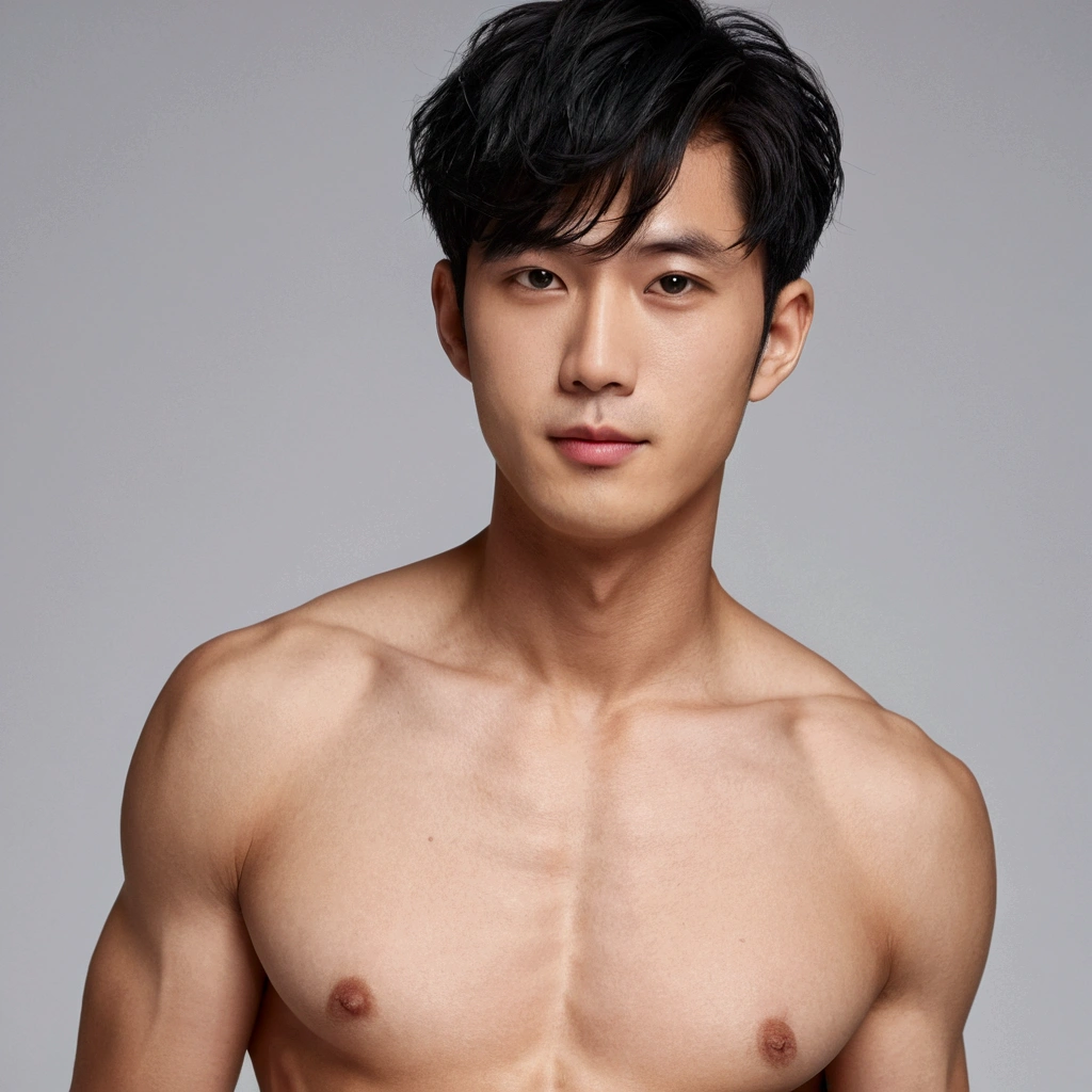 Male short hair, born, Ultra-high resolution, 8K, idol handsome, naked, Large penis, Large testicles