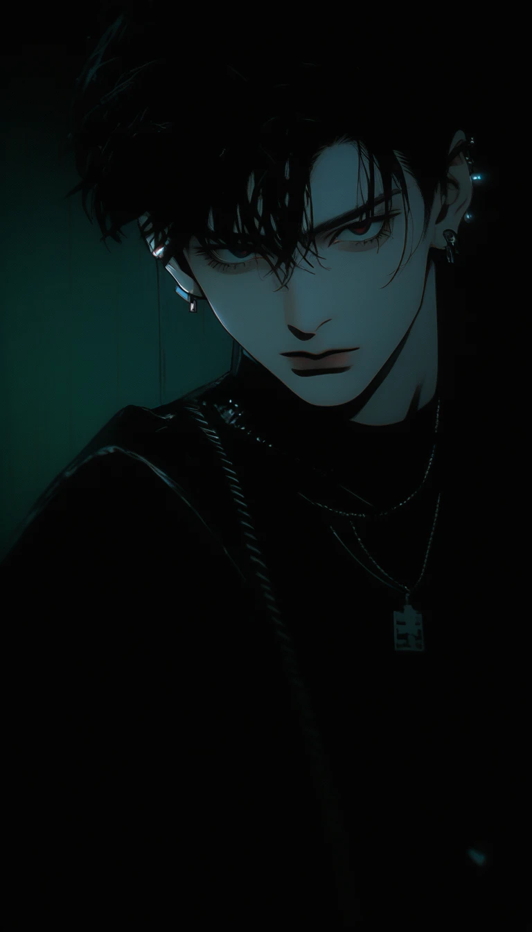 male, 20-year-old,,Realistic, Analog Style, VHS style, 8mm film, chromatic aberration, DVD Screen Grab, 80s movie, Cinema Lighting, Live Portrait Shooting, Contemporary photography, Dark and intense gothic style, Aesthetics of snapshots, light black, China Punk, thin, Karen Core, Attention to detail, Realisticな影, Move, Movie stills